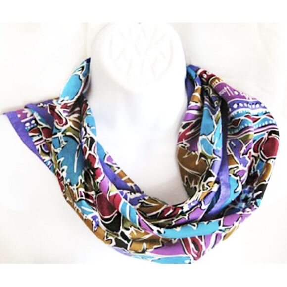 VTG HONEY JEWEL TONE ABSTRACT SILK SCARF 10" X 50" - Picture 1 of 8